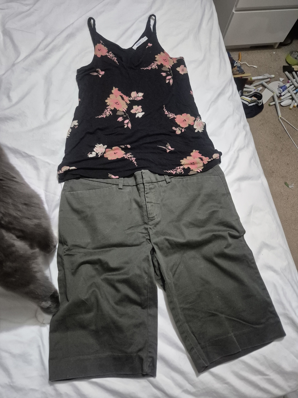 Black Floral Cami Top with Pink Flowers